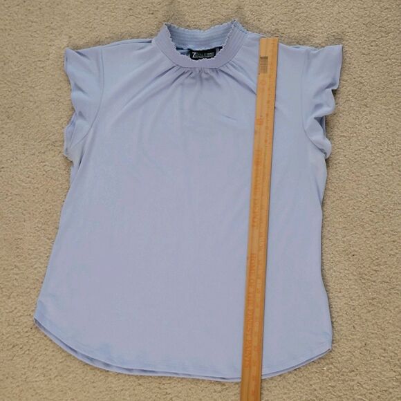 7th Avenue Top Womens L Blue Ruffle Flutter Sleeves Mock Neck Boho Cottagecore - Picture 5 of 11